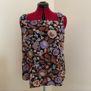 Ann Taylor Batik Floral Back Knot Tank Top sz XL